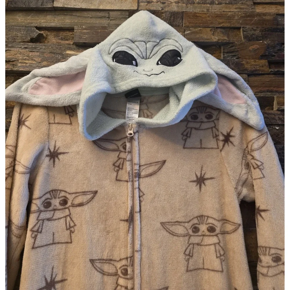 Star Wars Grogu Baby Yoda Hooded Union‎ Suit Onesie Bleached Sand XS LZ42903CD